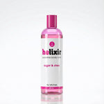 Helixir body scrub bottle with pink cap and label on a white background